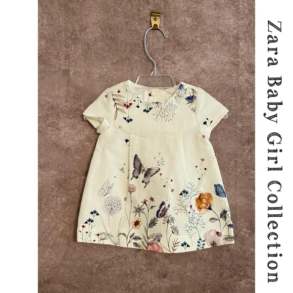 Zara Other - Zara~Baby Girl Collection~Beautiful baby dress 3-6 months~Beige floral/butterfly